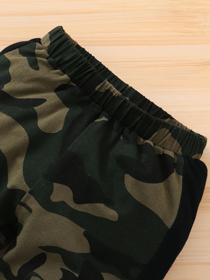 2 Stk Baby Drenge Letter Print Hoodie Langærmet Sweatshirt & Camouflage Buks Set