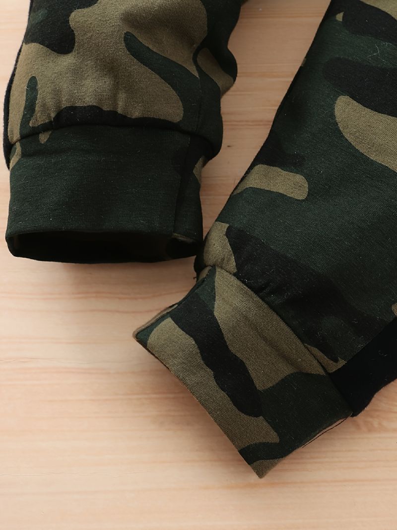 2 Stk Baby Drenge Letter Print Hoodie Langærmet Sweatshirt & Camouflage Buks Set