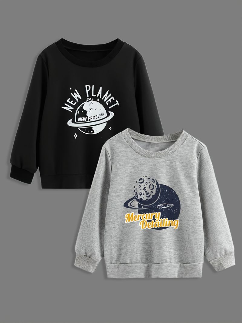 2 Stk Baby Drenge Tegneserie Planet Print Pullover Rund Hals Langærmet Sweatshirt