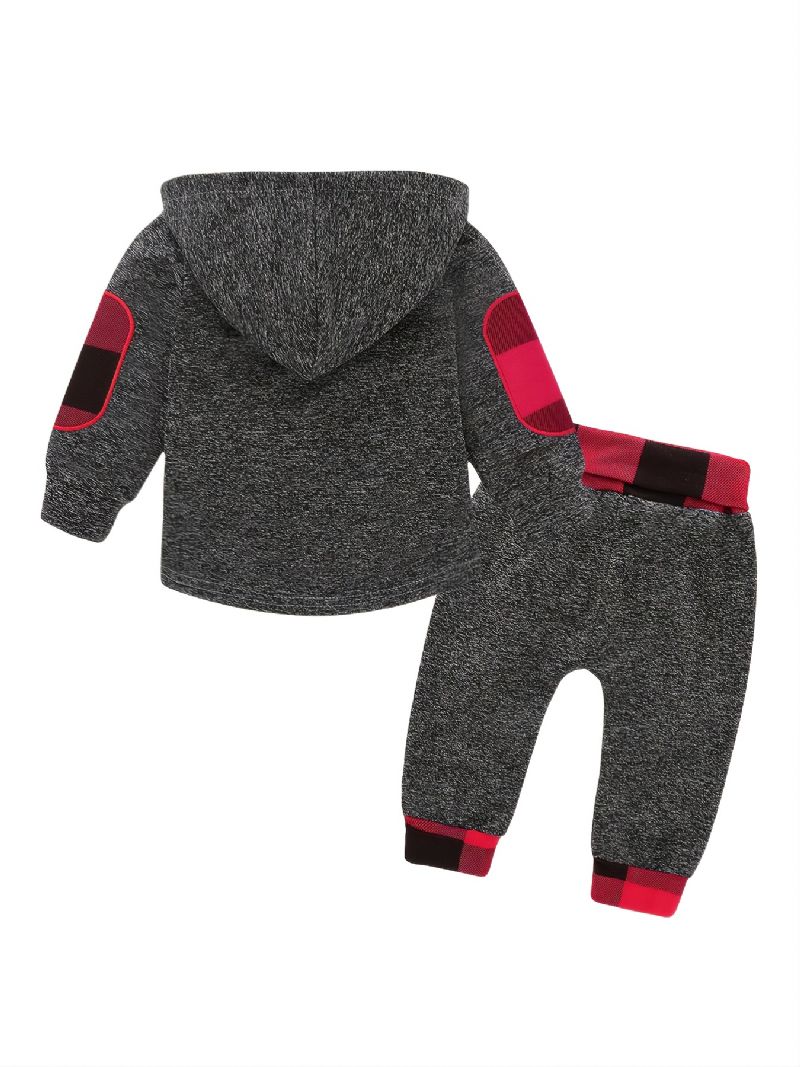 2 Stk Baby Hættetrøje Plaid Splejsning Langærmet Pullover Sweatshirt & Buksesæt Til Drenge Piger Børnetøj