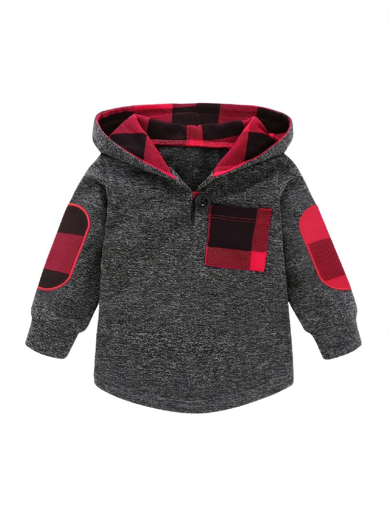 2 Stk Baby Hættetrøje Plaid Splejsning Langærmet Pullover Sweatshirt & Buksesæt Til Drenge Piger Børnetøj