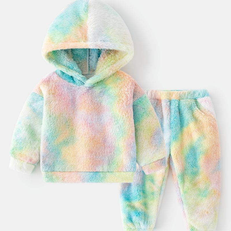 2 Stk Baby Plys Hættetrøje Tie Dye Langærmet Pullover Sweatshirt & Buksesæt Drenge Piger Børn Tøj