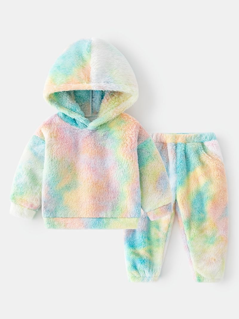 2 Stk Baby Plys Hættetrøje Tie Dye Langærmet Pullover Sweatshirt & Buksesæt Drenge Piger Børn Tøj