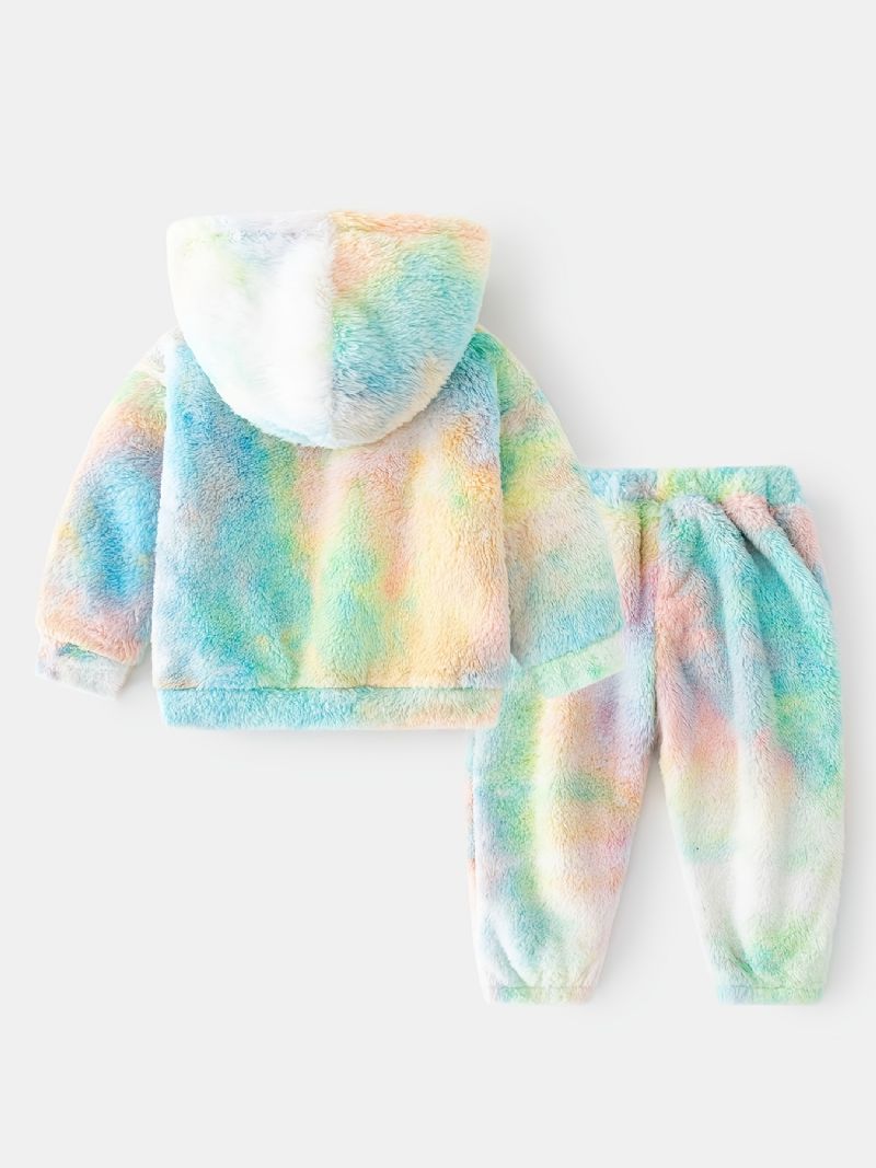 2 Stk Baby Plys Hættetrøje Tie Dye Langærmet Pullover Sweatshirt & Buksesæt Drenge Piger Børn Tøj