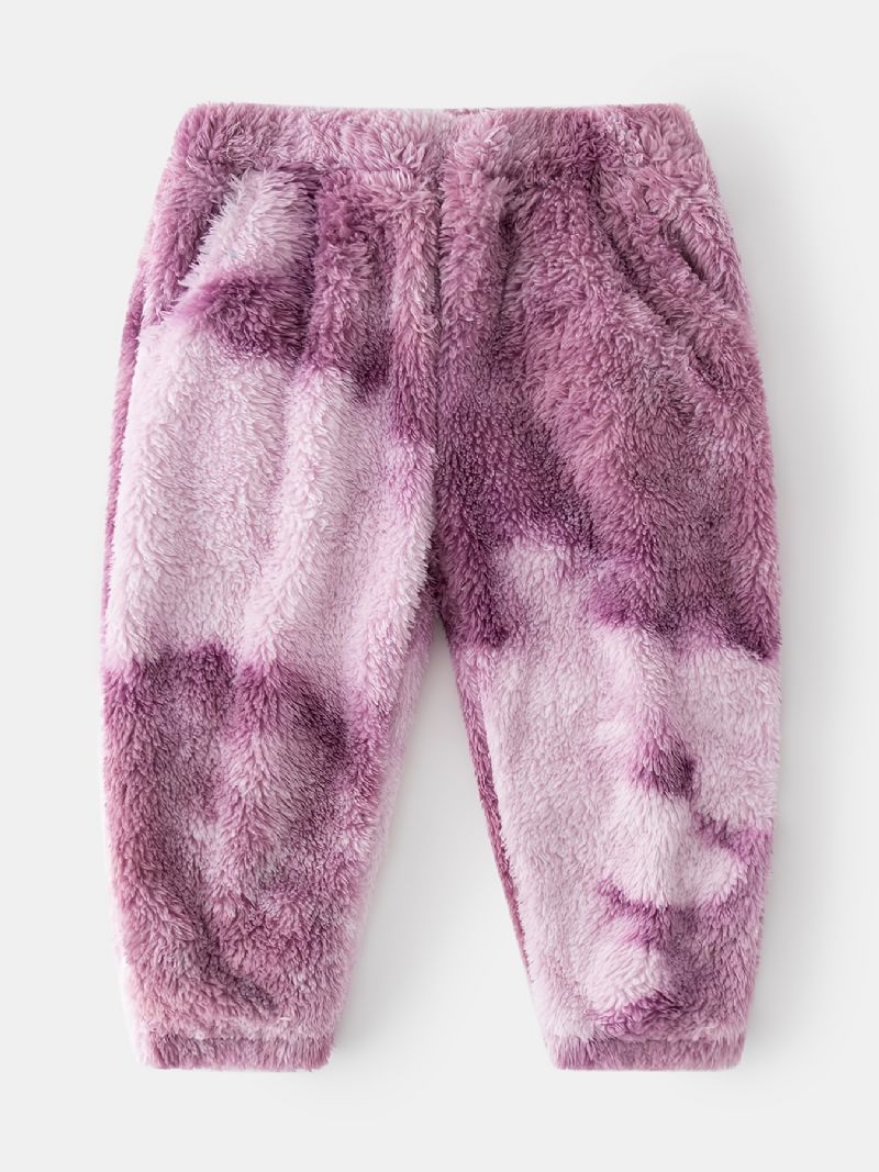 2 Stk Babypiger Plys Hættetrøje Tie Dye Langærmet Pullover Sweatshirt & Buksesæt Børnetøj