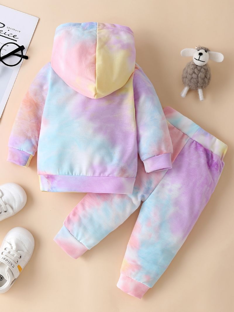 2 Stk. Toddler Baby Piger Hættetrøje Tie Dye Langærmet Pullover Sweatshirt & Buksesæt Børnetøj