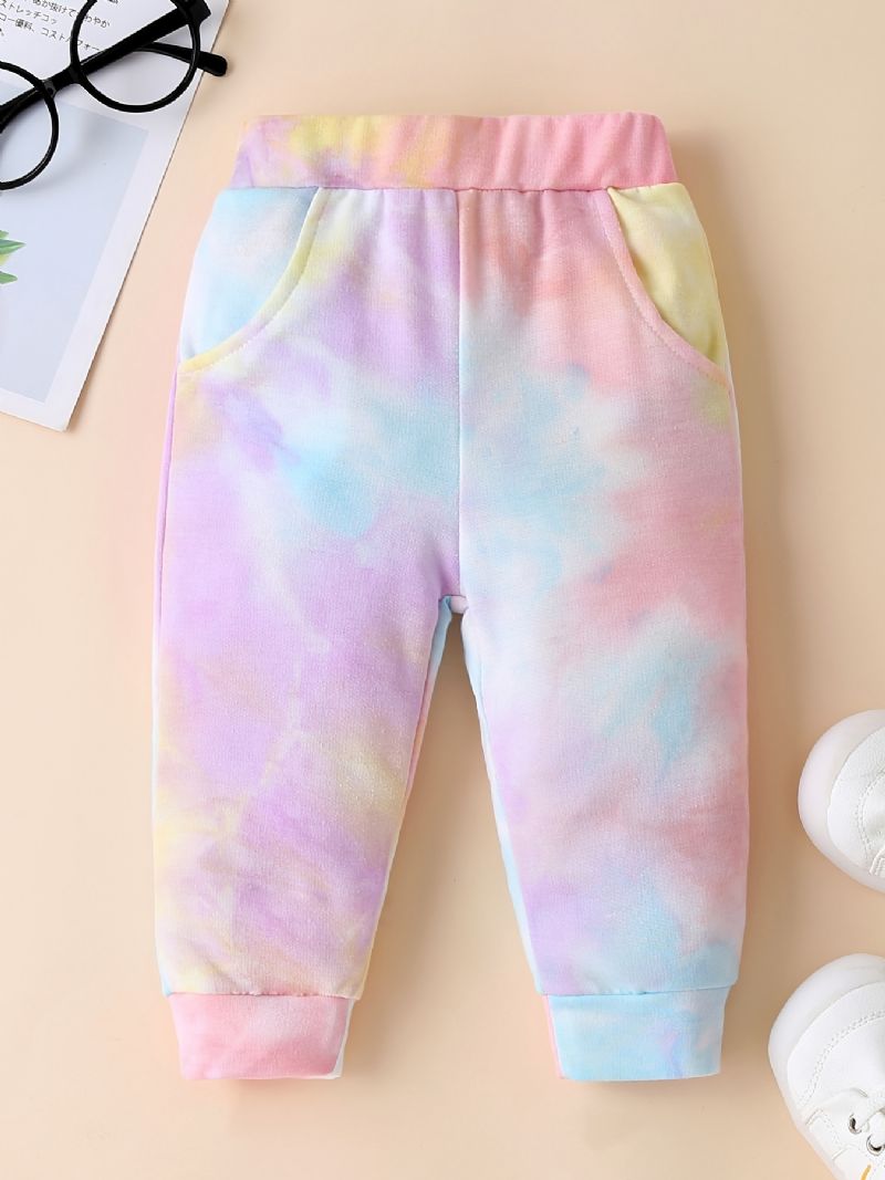 2 Stk. Toddler Baby Piger Hættetrøje Tie Dye Langærmet Pullover Sweatshirt & Buksesæt Børnetøj