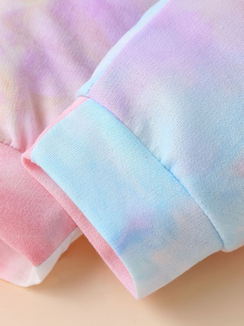 2 Stk. Toddler Baby Piger Hættetrøje Tie Dye Langærmet Pullover Sweatshirt & Buksesæt Børnetøj