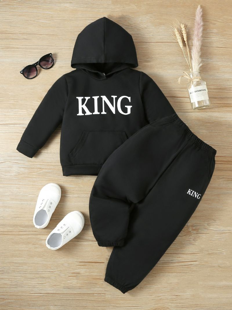 2 Stk. Toddler Drenge Letter Graphic Hoodie & Sweatpants