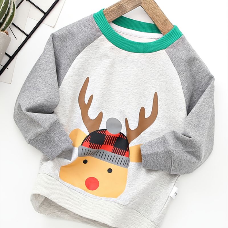 Autumn Winter Drenge Christmas Elk Print Crew Neck Sweatshirt