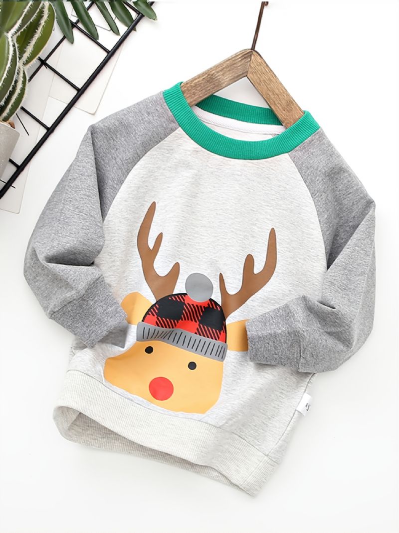 Autumn Winter Drenge Christmas Elk Print Crew Neck Sweatshirt