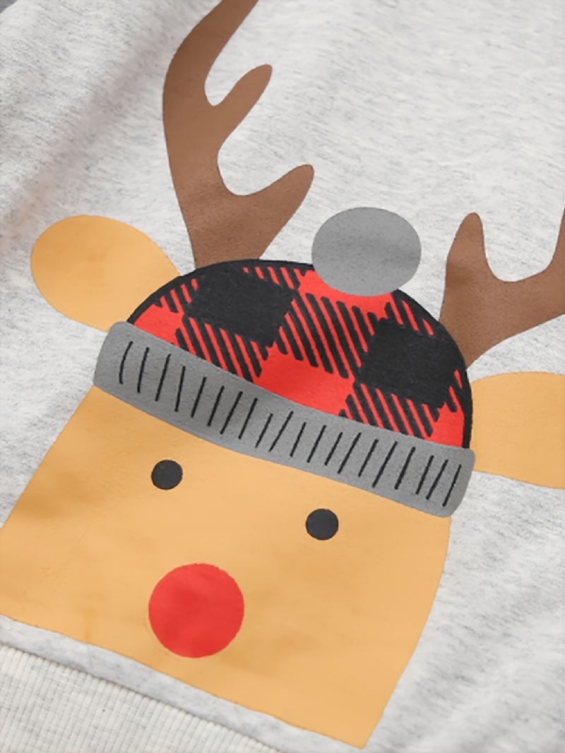 Autumn Winter Drenge Christmas Elk Print Crew Neck Sweatshirt