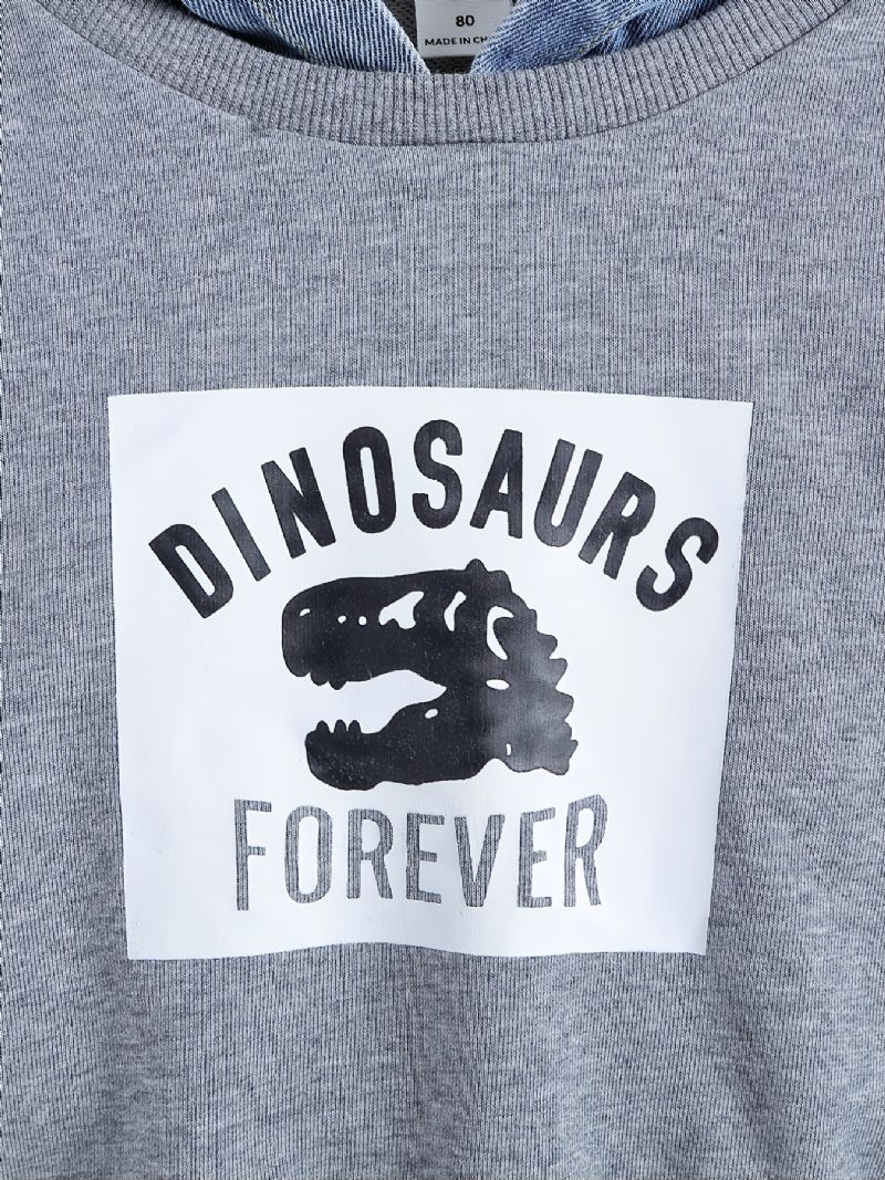 Baby Drenge Hættetrøje Tegneserie Dinosaur Brevtryk Denim Splejsningstrøje Sweatshirt Børnetøj