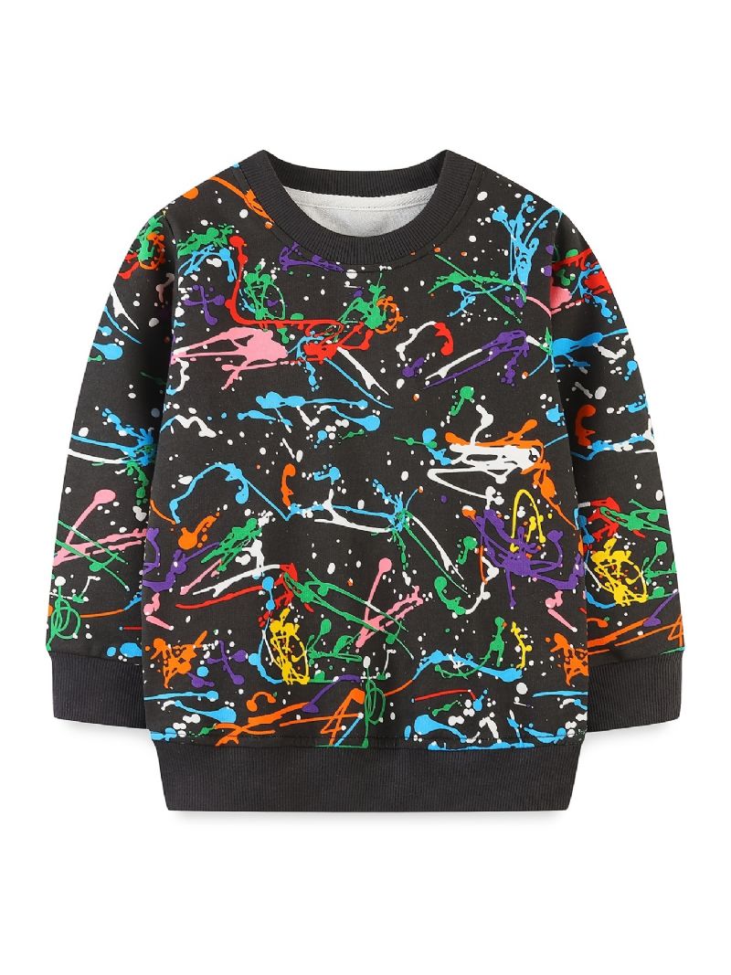 Baby Drenge Pullover Graffiti Print Rund Hals Langærmet Sweatshirt Overdele Børnetøj