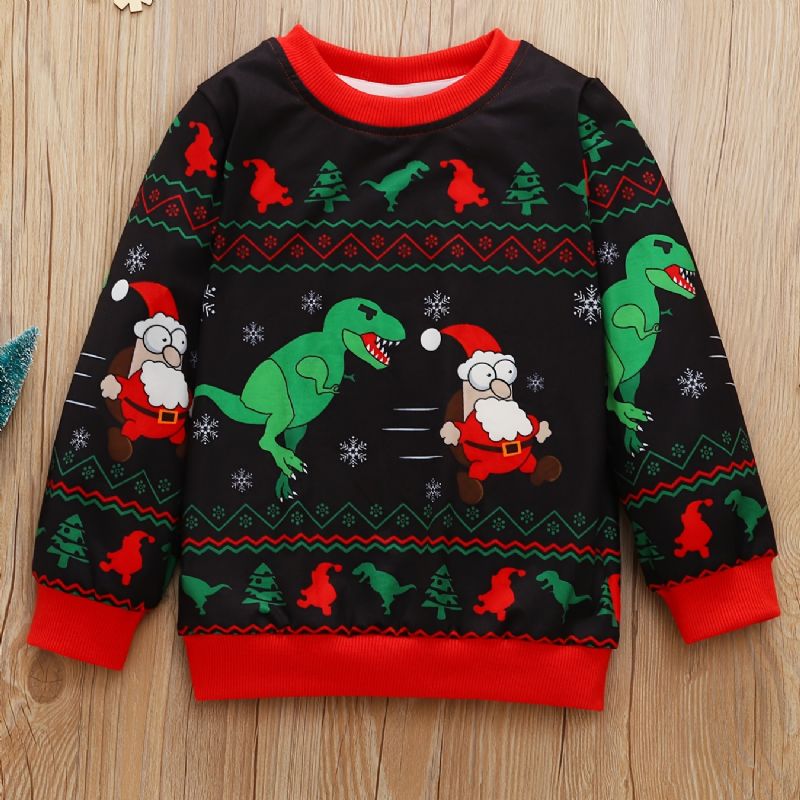 Baby Drenge Pullover Jul Grafisk Dinosaur Print Rundhalset Langærmet Sweatshirt Børnetøj