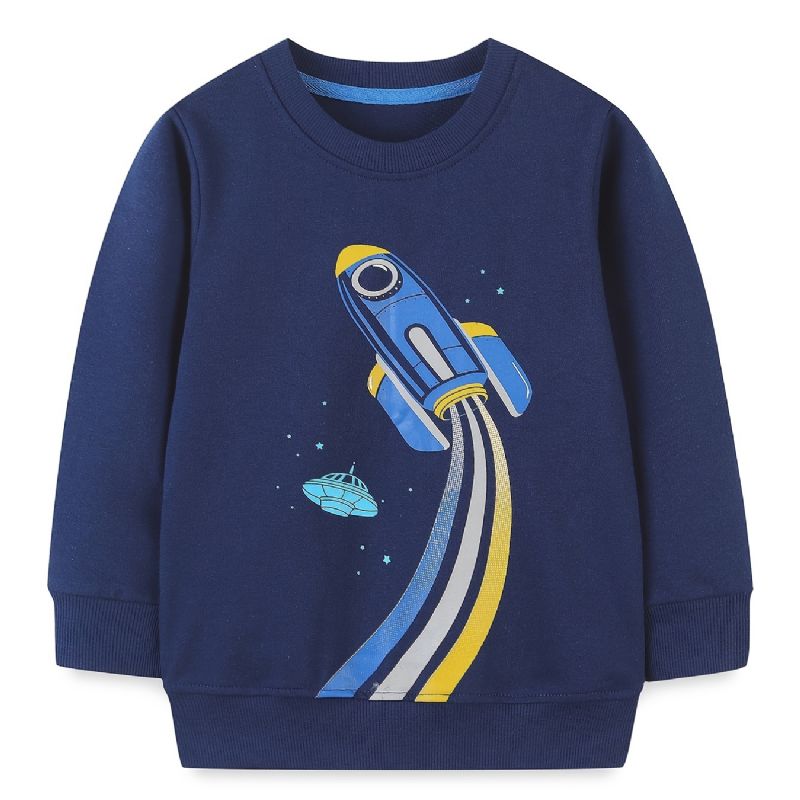 Baby Drenge Pullover Rocket Grafisk Rundhals Langærmet Sweatshirt Børnetøj