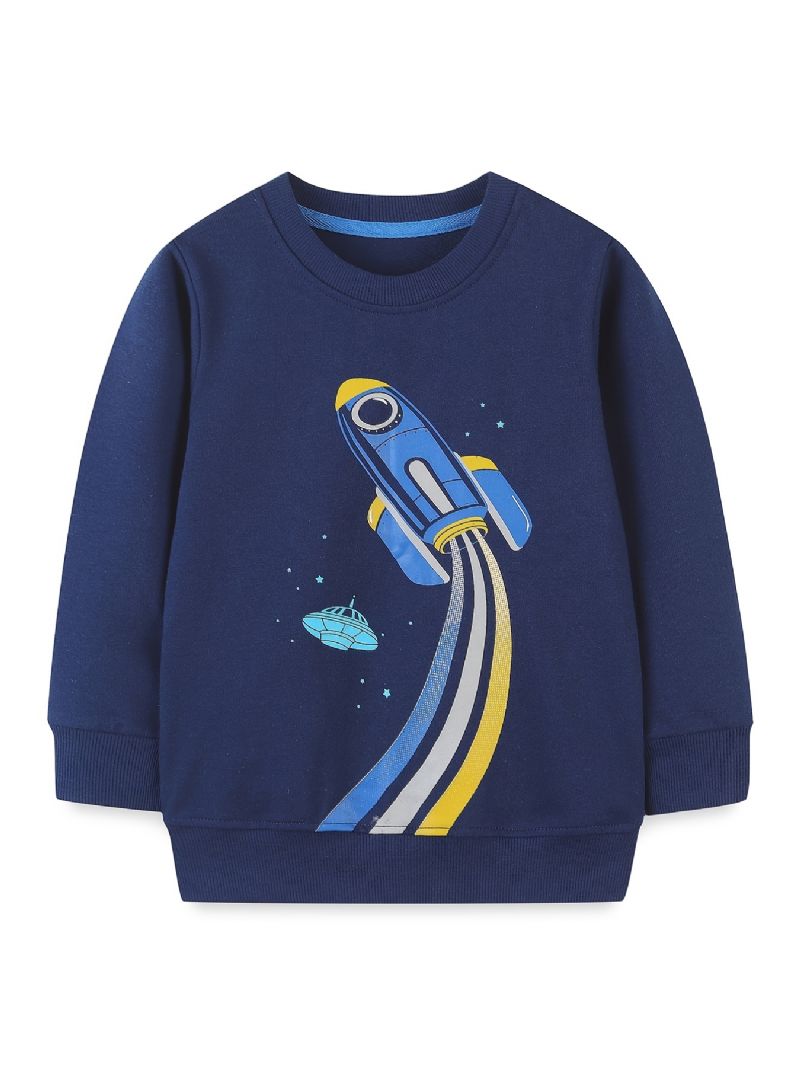 Baby Drenge Pullover Rocket Grafisk Rundhals Langærmet Sweatshirt Børnetøj