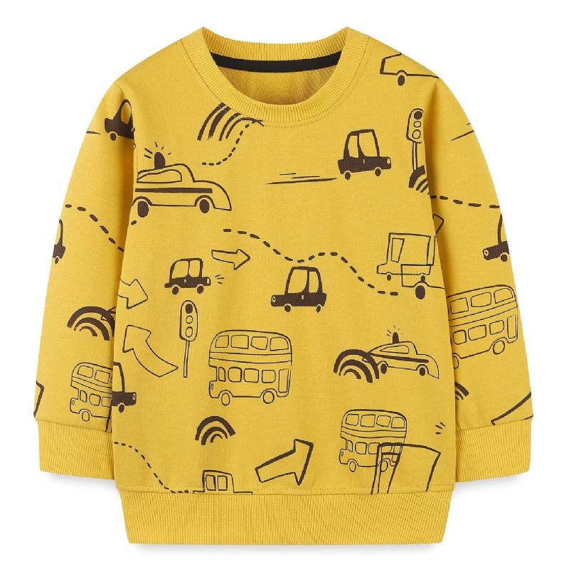 Baby Drenge Pullover Sød Tegneserie Bil Print Rundhals Langærmet Sweatshirt Overdele Børnetøj