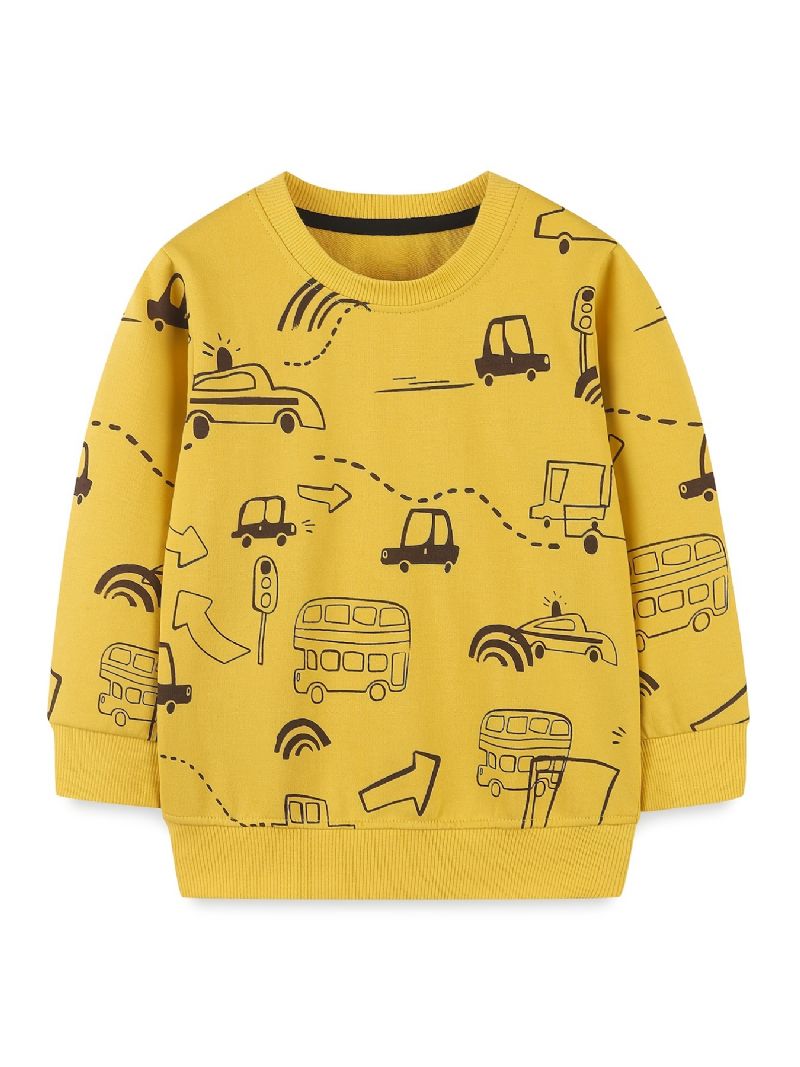 Baby Drenge Pullover Sød Tegneserie Bil Print Rundhals Langærmet Sweatshirt Overdele Børnetøj