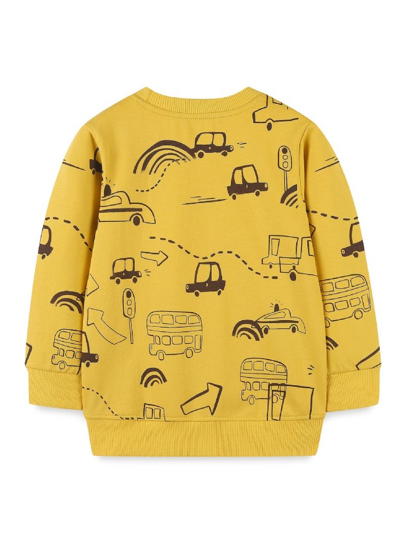 Baby Drenge Pullover Sød Tegneserie Bil Print Rundhals Langærmet Sweatshirt Overdele Børnetøj