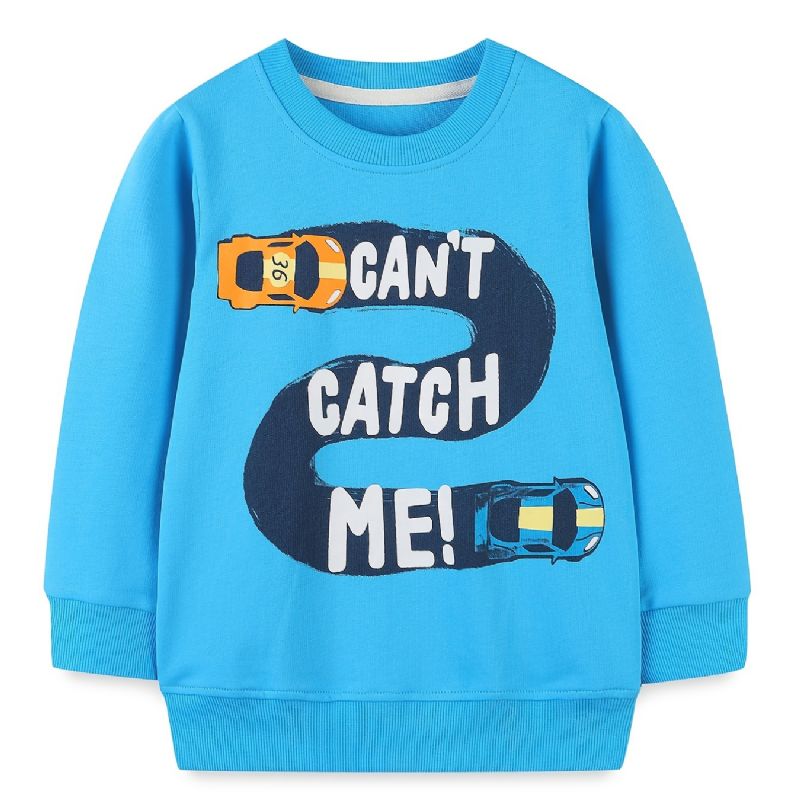 Baby Drenge Pullover Tegneserie Bil Print Rund Hals Langærmet Sweatshirt Overdele Børnetøj