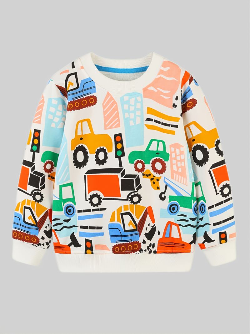 Baby Drenge Tegneserie Bil Print Trøje Rund Hals Langærmet Sweatshirt