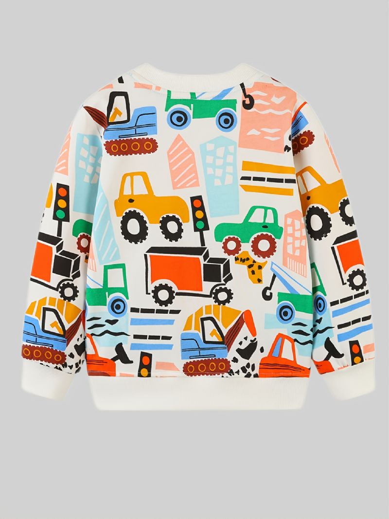 Baby Drenge Tegneserie Bil Print Trøje Rund Hals Langærmet Sweatshirt