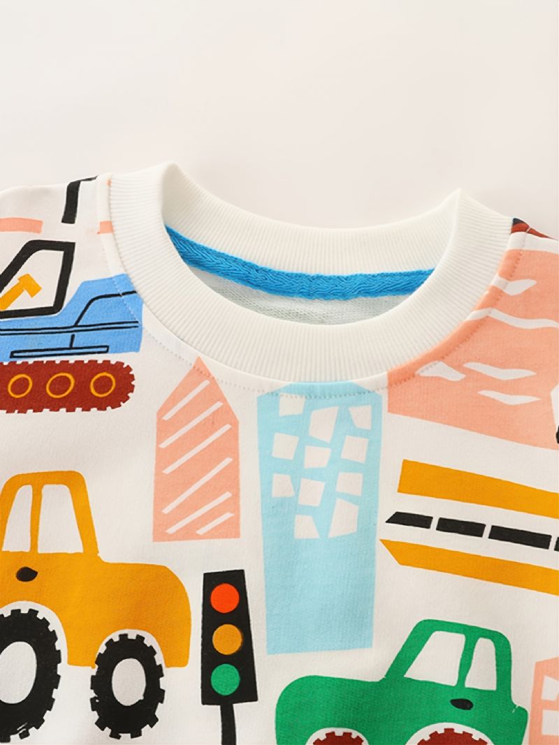 Baby Drenge Tegneserie Bil Print Trøje Rund Hals Langærmet Sweatshirt