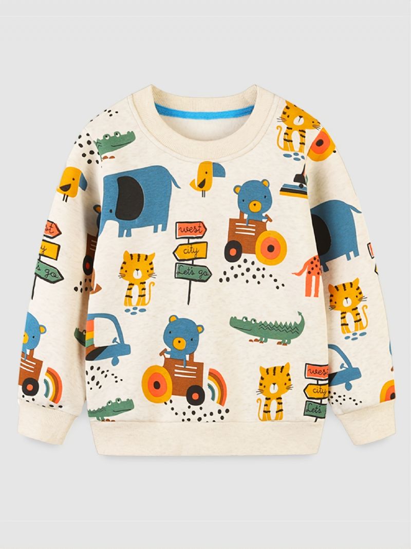 Baby Drenge Tegneserie Dyreprint Pullover Rundhalset Langærmet Sweatshirt