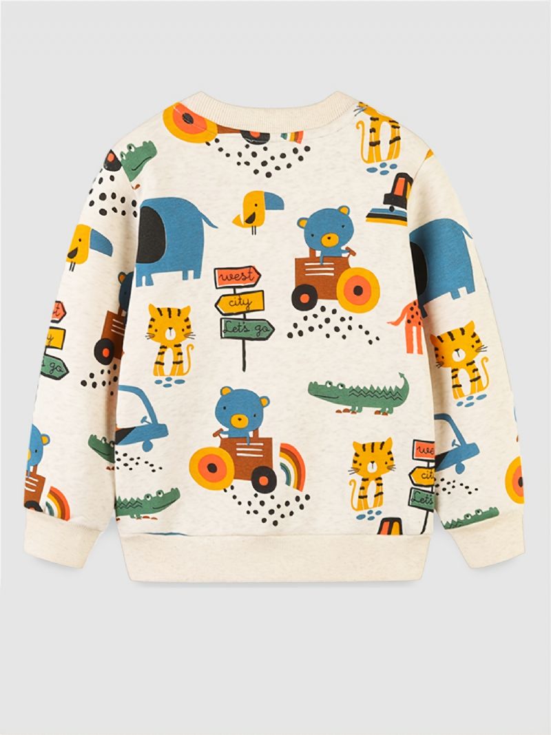 Baby Drenge Tegneserie Dyreprint Pullover Rundhalset Langærmet Sweatshirt