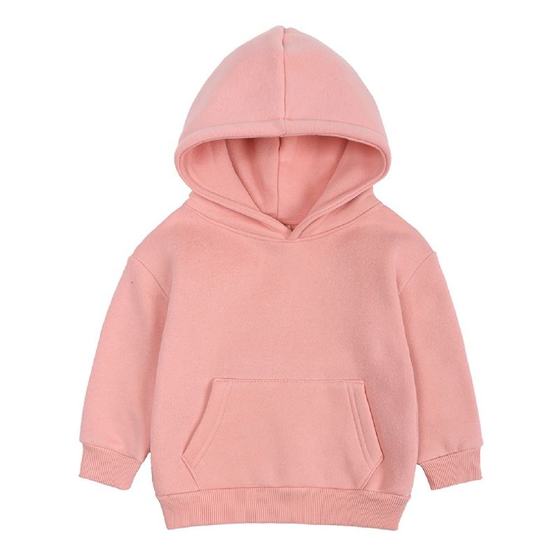 Baby Ensfarvet Hættetrøje Fleece Varm Langærmet Trøje Sweatshirt Piger Drenge Børn Tøj