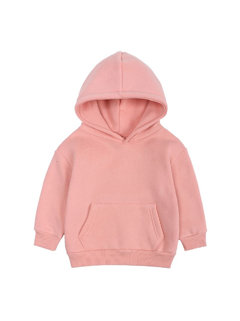 Baby Ensfarvet Hættetrøje Fleece Varm Langærmet Trøje Sweatshirt Piger Drenge Børn Tøj