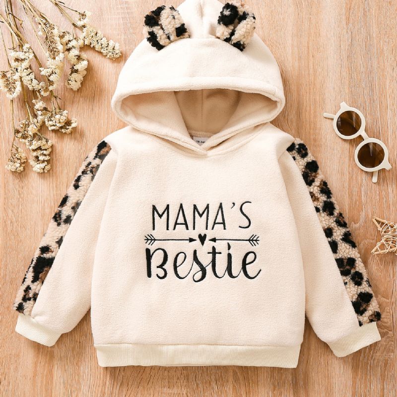 Baby Piger Leopard Ear Hoodie Mama's Bestie Little Print Langærmet Pullover Sweatshirt Børnetøj