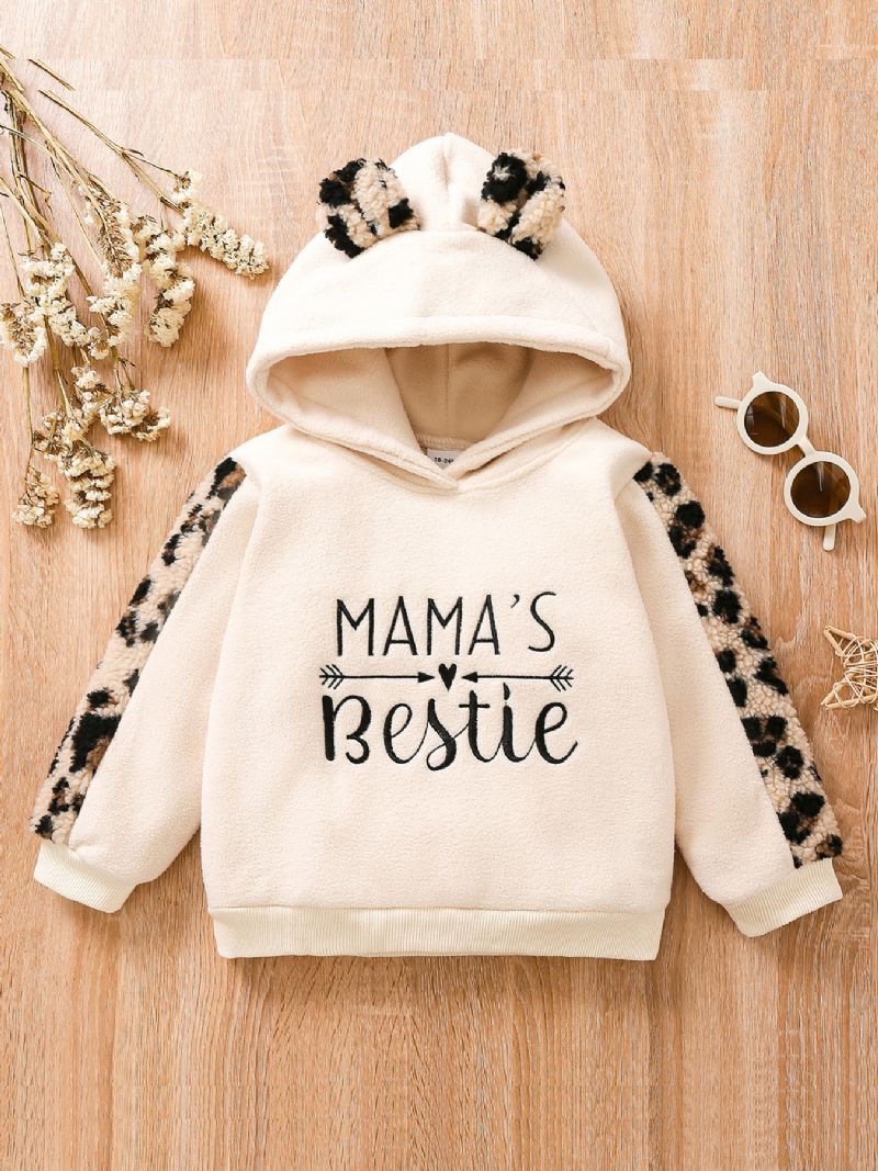 Baby Piger Leopard Ear Hoodie Mama's Bestie Little Print Langærmet Pullover Sweatshirt Børnetøj