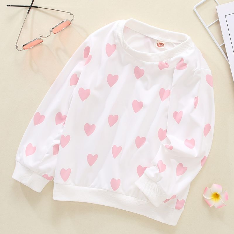 Baby Piger Pullover Heart Print Rundhals Langærmet Sweatshirt Top Børnetøj