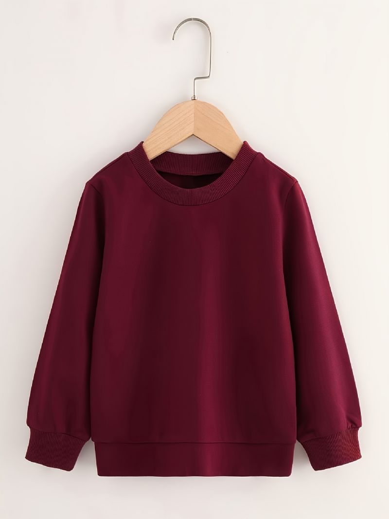 Babypiger Solid Sweatshirt Med Rund Hals Til Efterår Og Vinter Ny