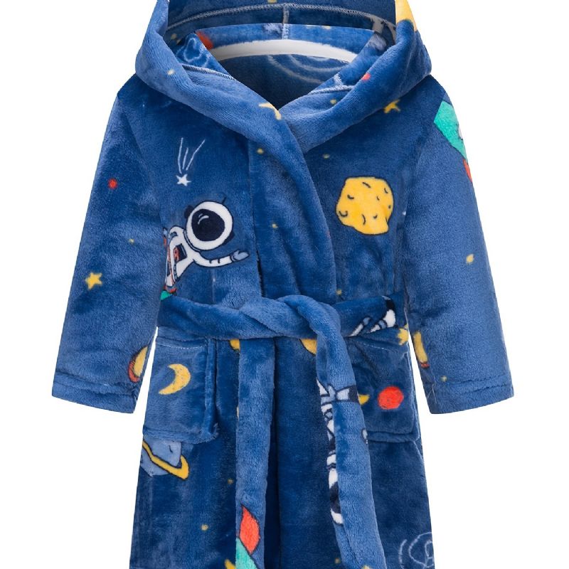 Børn Astronaut Print Flanell Badekåber Drenge Piger Hættetrøje Robes Blødt Nattøj