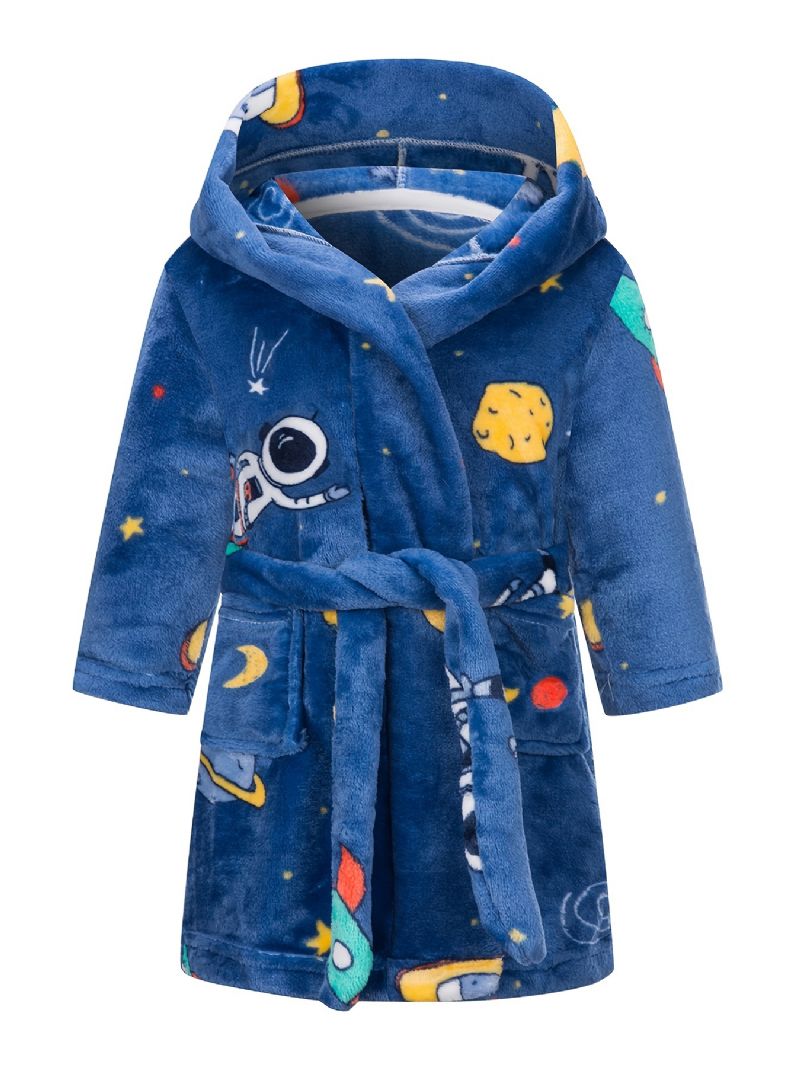 Børn Astronaut Print Flanell Badekåber Drenge Piger Hættetrøje Robes Blødt Nattøj