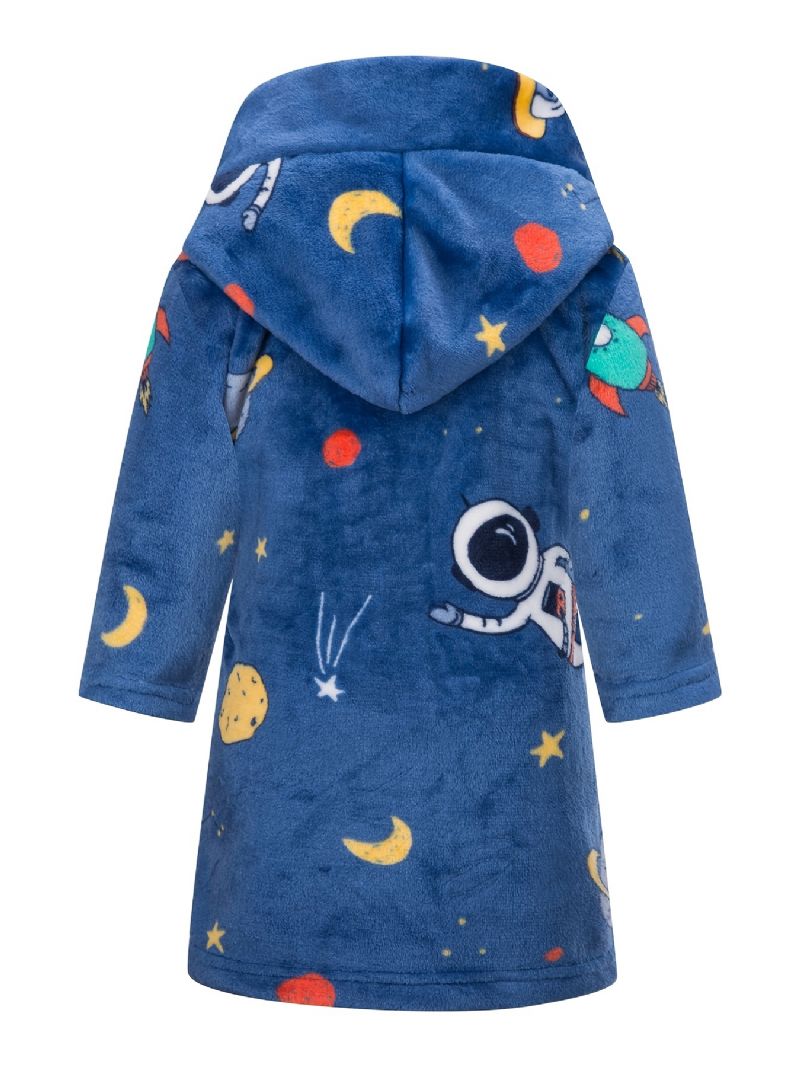 Børn Astronaut Print Flanell Badekåber Drenge Piger Hættetrøje Robes Blødt Nattøj