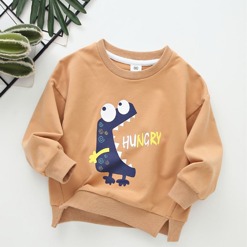Børn Drenge Dinosaur Print Rundhals Langærmet Sweatshirt