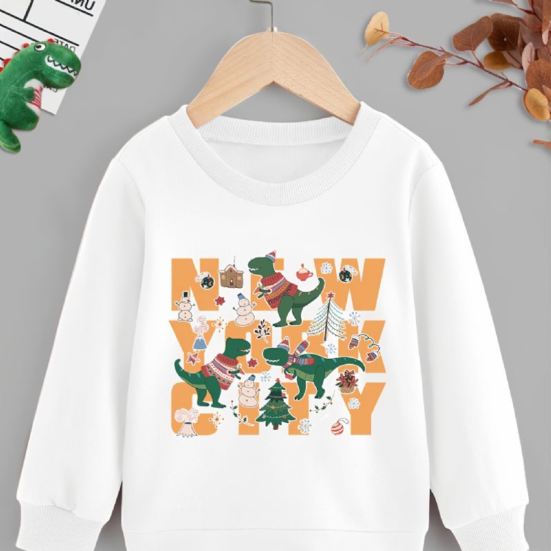 Børn Drenge Dinosaur Print Rundhals Langærmet Sweatshirt