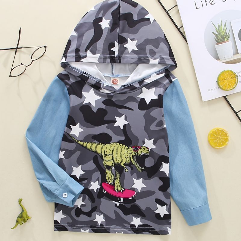 Børne Drenge Splejsning Hættetrøje Tegneserie Dinosaur Print Langærmet Trøje Sweatshirt Børnetøj