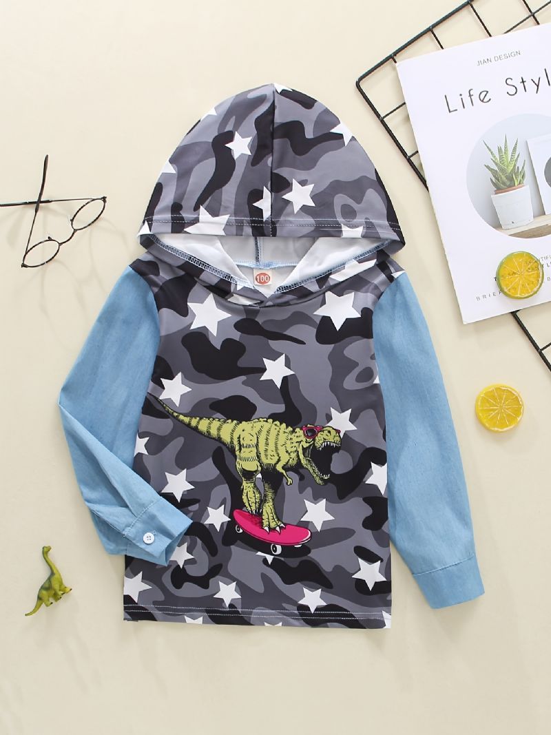 Børne Drenge Splejsning Hættetrøje Tegneserie Dinosaur Print Langærmet Trøje Sweatshirt Børnetøj