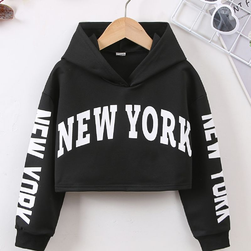 Børnepiger Crop Hoodie Brevtryk Langærmet Pullover Sweatshirt Børnetøj