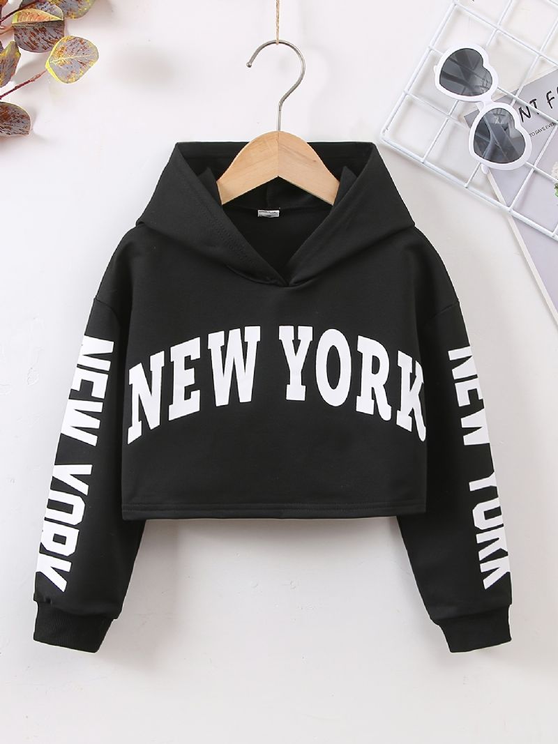 Børnepiger Crop Hoodie Brevtryk Langærmet Pullover Sweatshirt Børnetøj