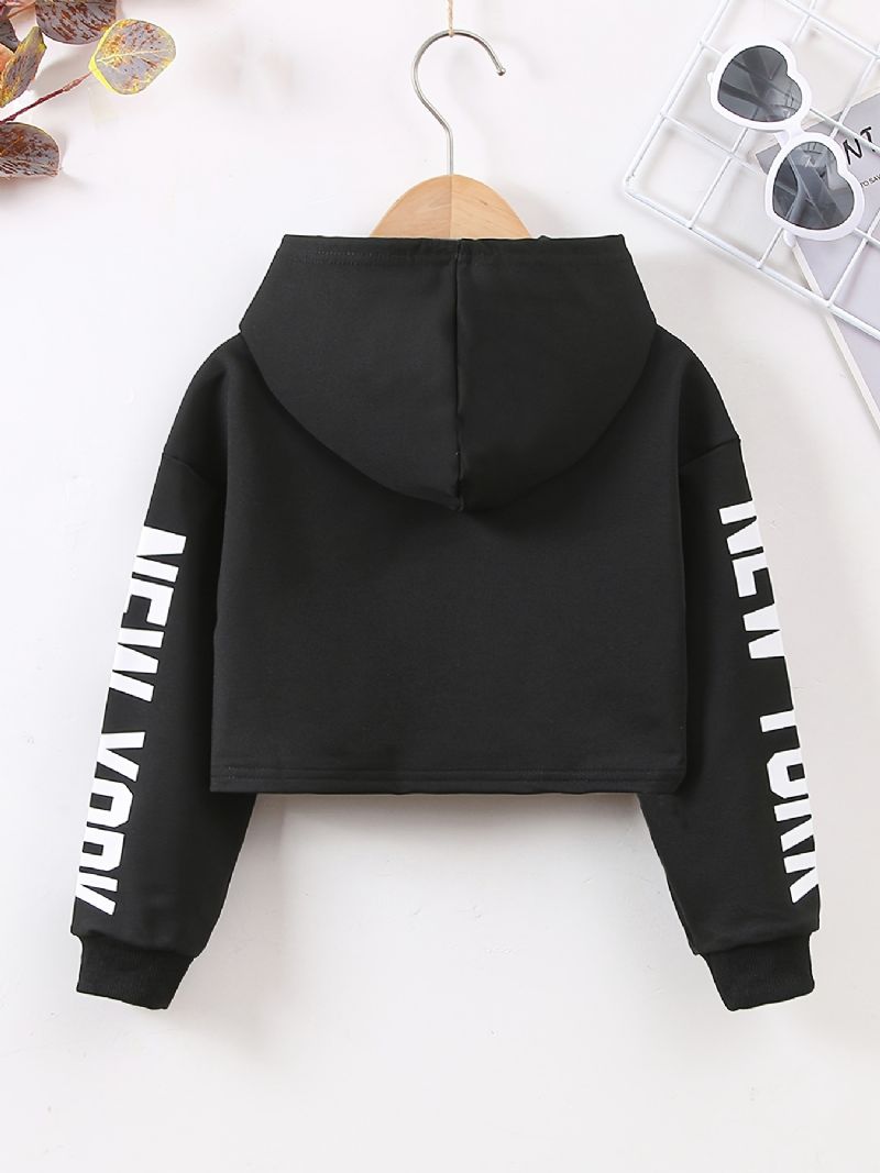 Børnepiger Crop Hoodie Brevtryk Langærmet Pullover Sweatshirt Børnetøj