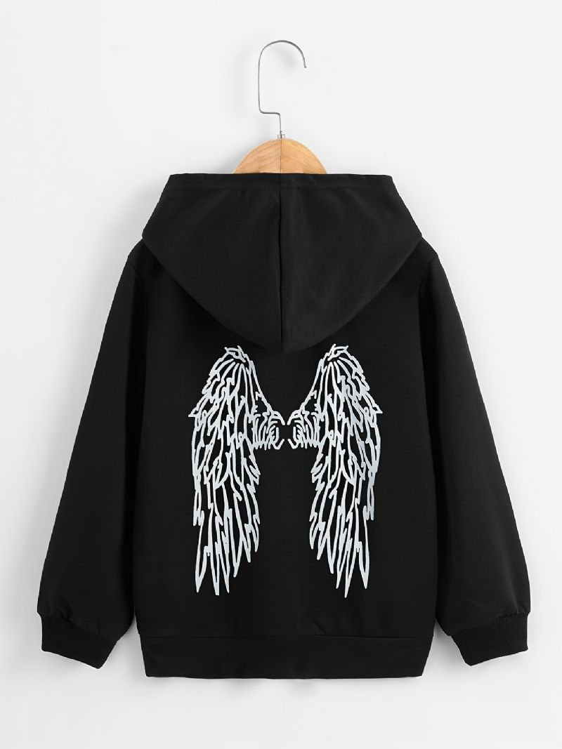 Børnepiger Hættetrøje Wing Print Langærmet Pullover Sweatshirt Børnetøj