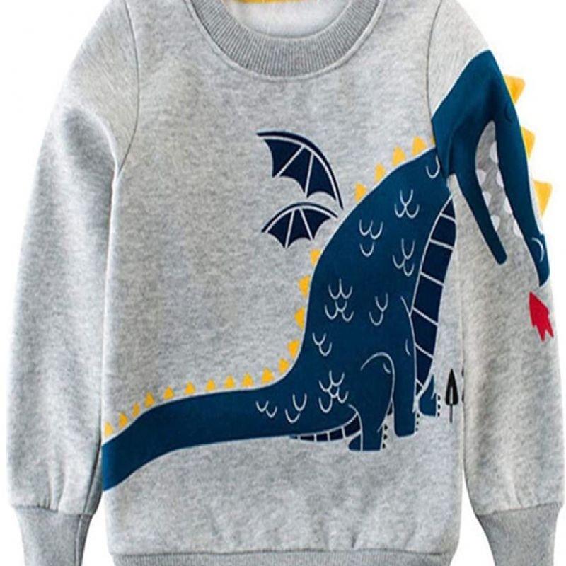 Drenge Dinosaur Print Langærmet Crew Neck Sweatshirt Børnetøj