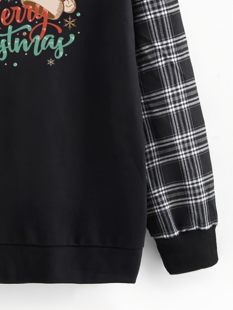 Christmas Piger Hættetrøje Print Plaid Syning Sweatshirt Efterår Vinter