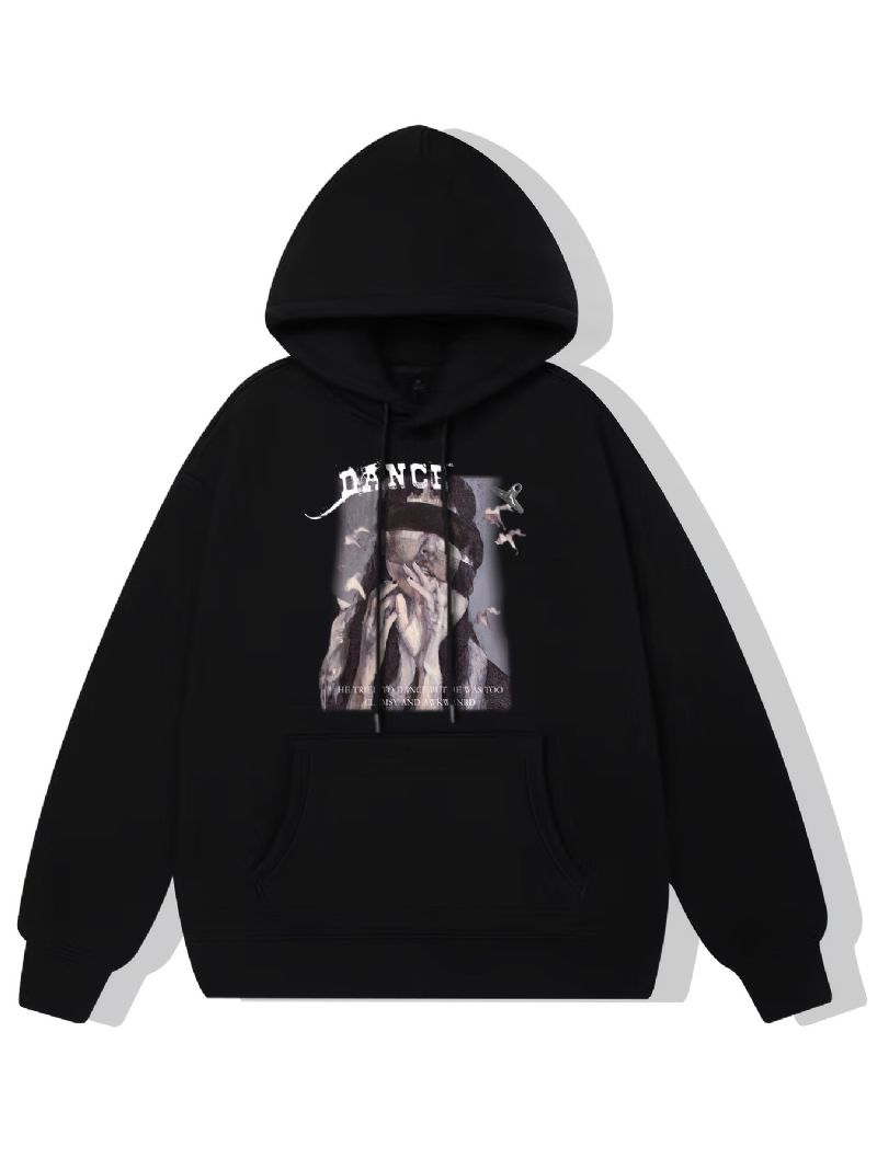 Dance Piger Print Hættetrøje Fleece Pullover Snøre Kængurulomme Aktiv Unisex Sweatshirt